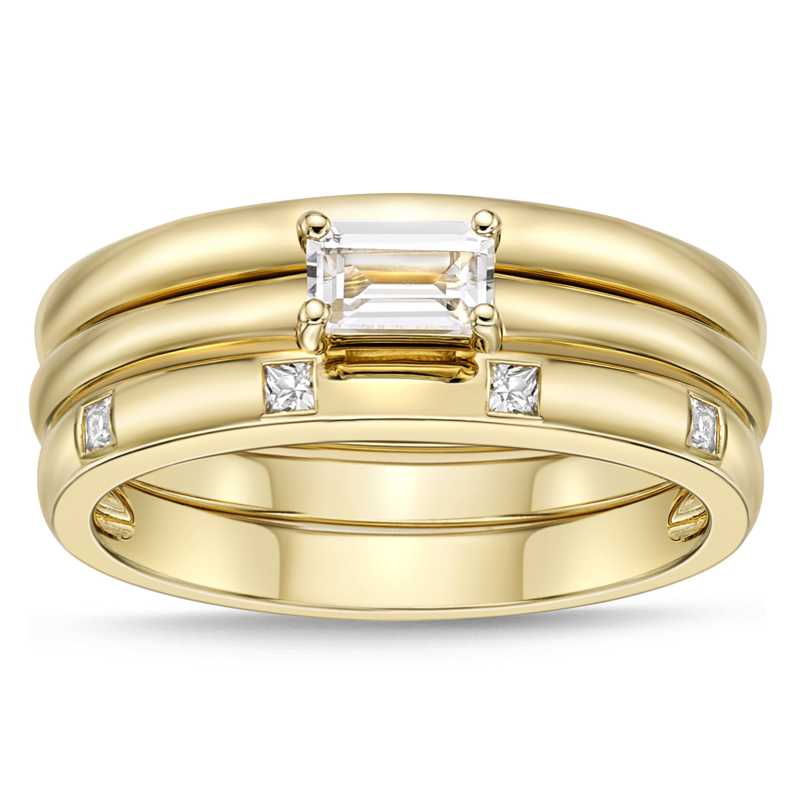 Brilliance Fine Jewelry 14K Yellow Gold Plated Sterling Silver Band Rings Created White Sapphire, 6