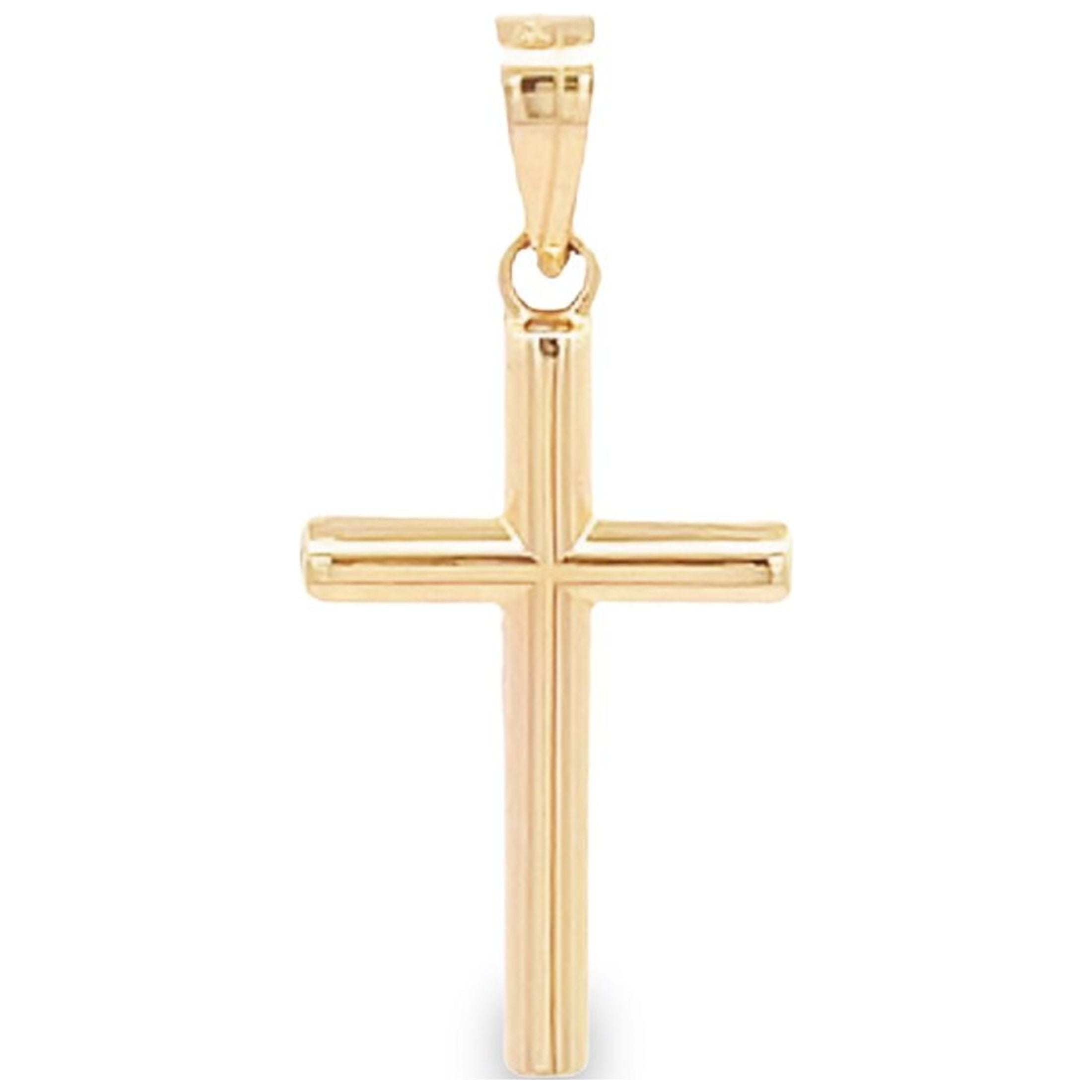 BRILLIANCE FINE JEWELRY 14K Yellow Gold Tube Cross Pendant, Unisex, Includes Gift Box