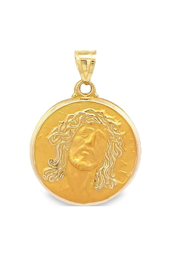 14KT Yellow Gold Round Jesus Religious Medal Pendant