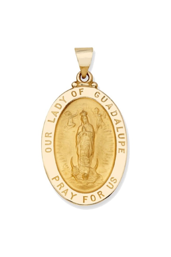 14k KT Yellow Gold Oval Our Lady Of Guadalupe Religious Medal Pendant