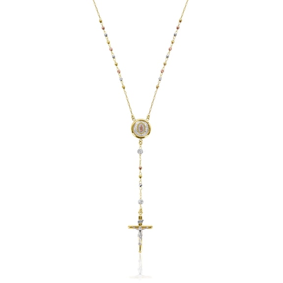 Brilliance Fine Jewelry 18K Gold Plated Sterling Silver Crystal Rosary Tri-Color Necklace 24"