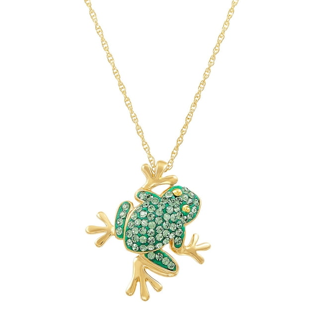 Brilliance Fine Jewelry 18kt Gold over Sterling Silver Frog Pendant made with Crystals, 18" Necklace