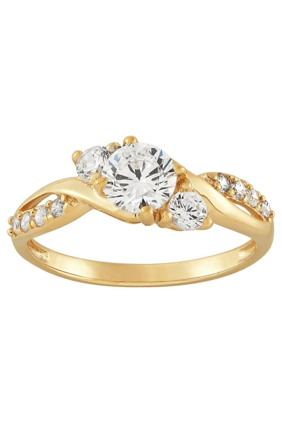 3 Stone Cubic Zirconia Ring in 10K Yellow Gold,Size 8