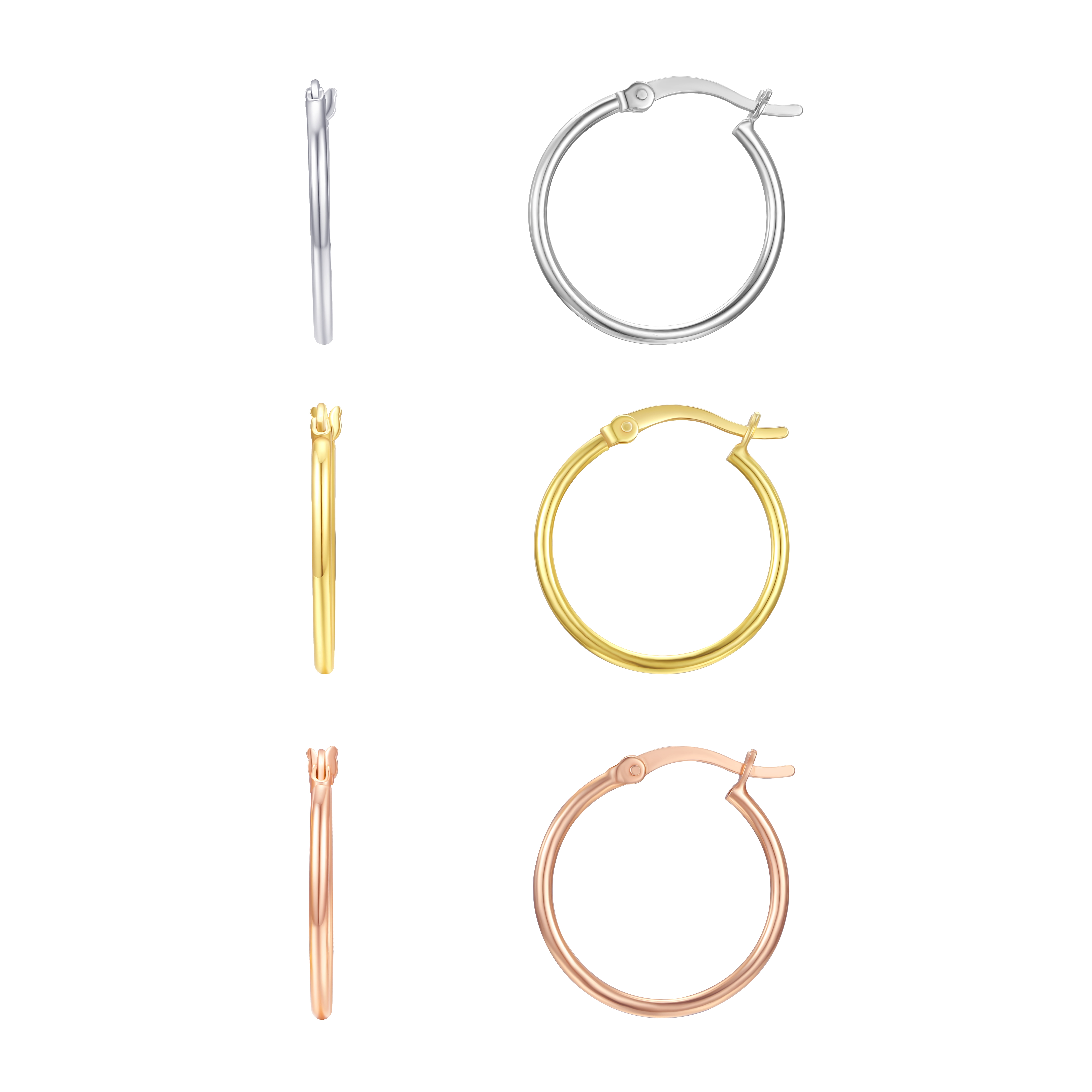 BRILLIANCE FINE JEWELRY 3 Tone Hoop Earring Set in 14K Rose Gold/Gold Plated Sterling Silver 20MM