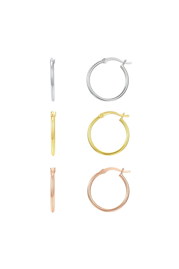 3 Tone Hoop Earring Set in 14K Rose Gold/Gold Plated Sterling Silver 20MM