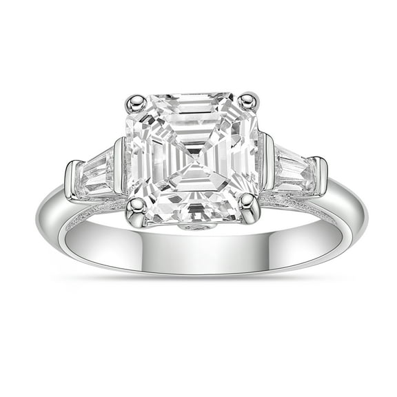 Brilliance Fine Jewelry 925 Sterling Silver Asscher Simulated White Diamond and Channel White Cubic Zirconia Gemstone Cocktail Engagement Ring