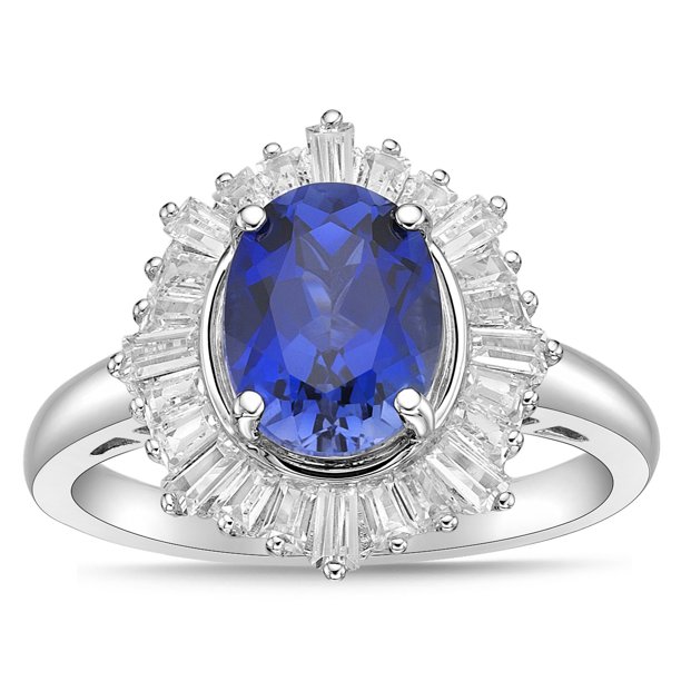 Brilliance Fine Jewelry .925 Sterling Silver Created Blue Oval Sapphire