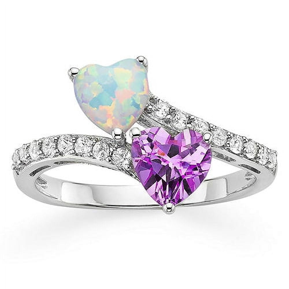 Brilliance Fine Jewelry 925 Sterling Silver Created Opal, Created Pink Sapphire and Created White Sapphire Bypass Ring