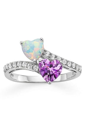 925 Sterling Silver Created Opal, Created Pink Sapphire and Created White Sapphire Bypass Ring