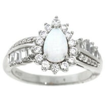 Brilliance Fine Jewelry 925 Sterling Silver Created Opal and White Cubic Zirconia CZ Ring
