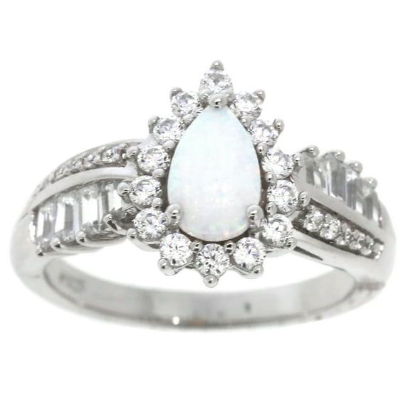 Brilliance Fine Jewelry 925 Sterling Silver Created Opal and White Cubic Zirconia CZ Ring