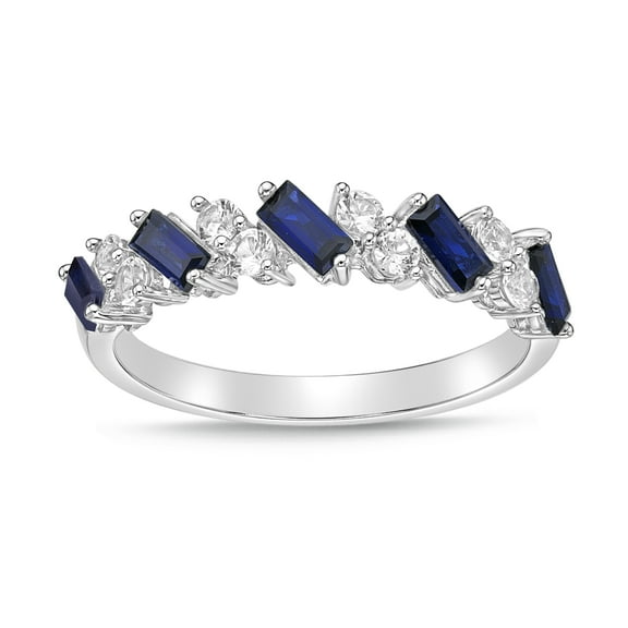 Brilliance Fine Jewelry 925 Sterling Silver Created Sapphire and White Cubic Zirconia CZ Band Ring
