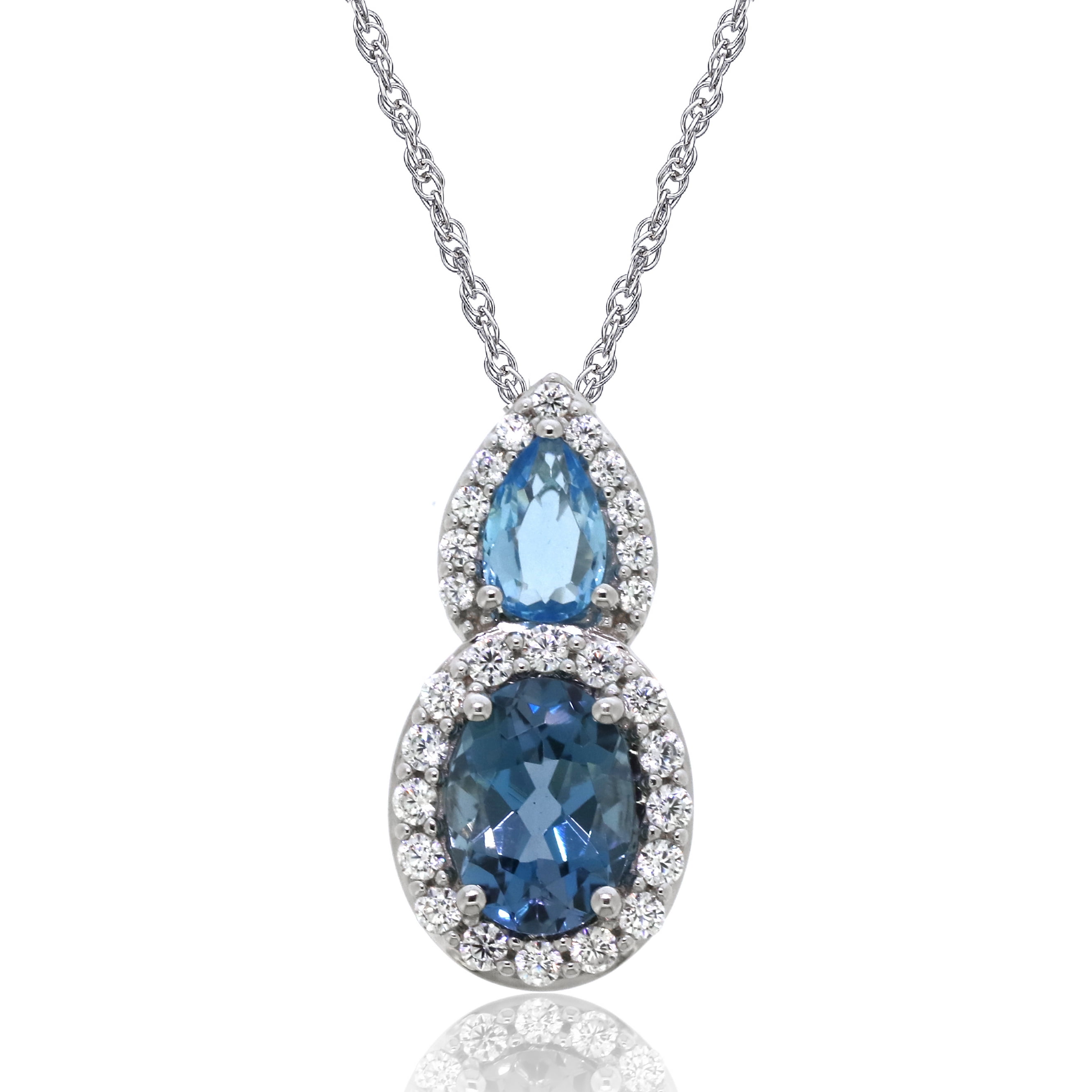 Brilliance Fine Jewelry 925 Sterling Silver Genuine London and Swiss Blue Topaz, with White Cubic Zirconia CZ accent Pendant, 18" Chain