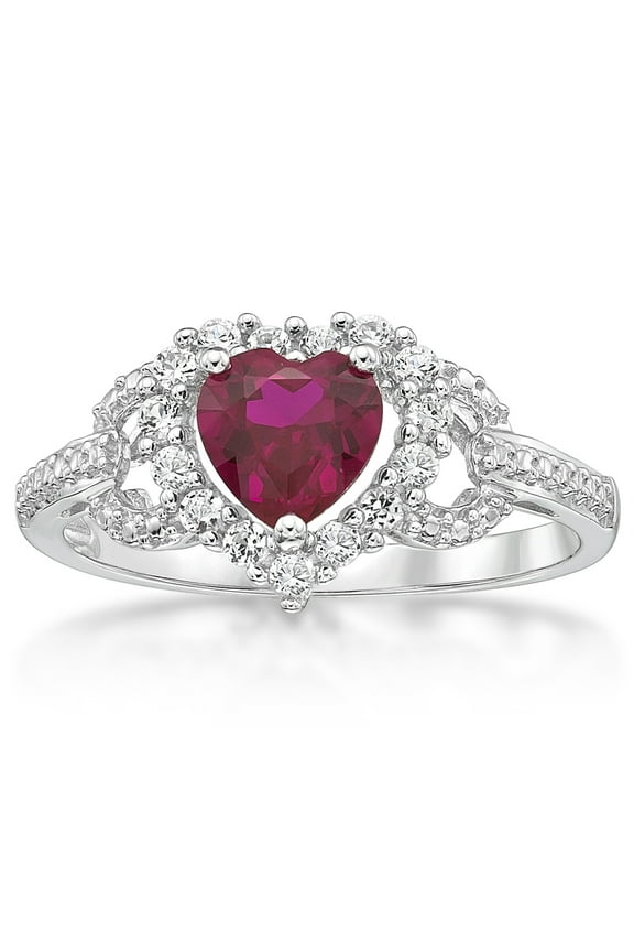 925 Sterling Silver Lab Created Ruby and Created White Sapphire Heart Ring