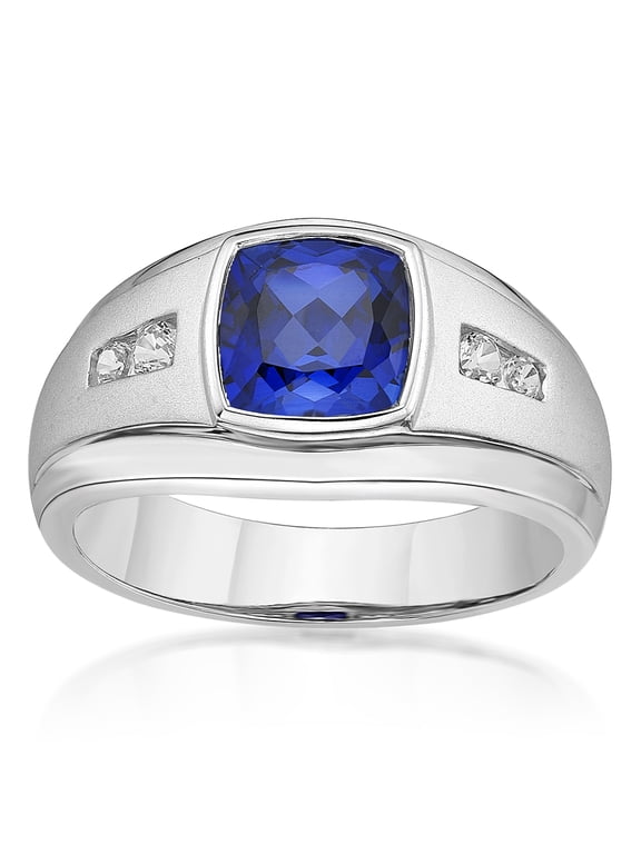 925 Sterling Silver Lab Created Sapphire with Created White Sapphire accent Men\\\'s Ring