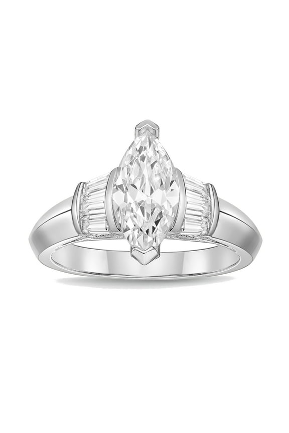 Brilliance Fine Jewelry 925 Sterling Silver Marquise Simulated White Diamond and Channel Cubic Zirconia Gemstone Cocktail Ring