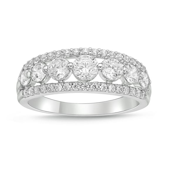 Brilliance Fine Jewelry 925 Sterling Silver Round Lab Created White Sapphire Gemstone Band Ring