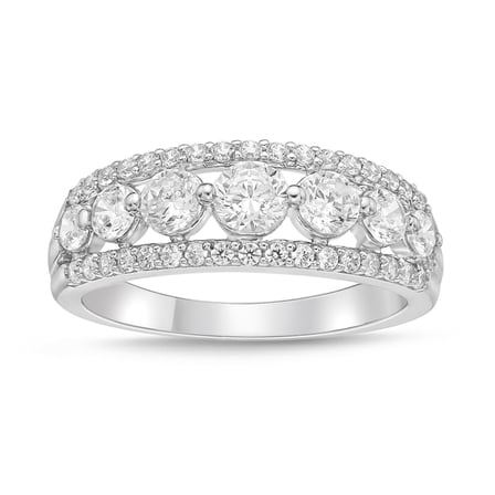 Brilliance Fine Jewelry 925 Sterling Silver Round Lab Created White Sapphire Gemstone Band Ring