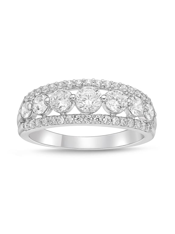 925 Sterling Silver Round Lab Created White Sapphire Gemstone Band Ring
