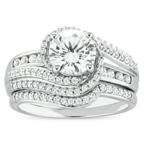 Brilliance Fine Jewelry 925 Sterling Silver Simulated White Diamond Bridal Engagement Ring Set
