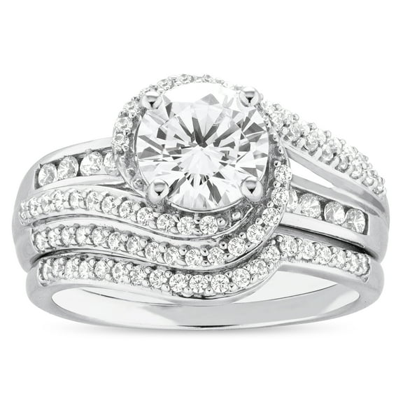 Brilliance Fine Jewelry 925 Sterling Silver Simulated White Diamond Bridal Engagement Ring Set