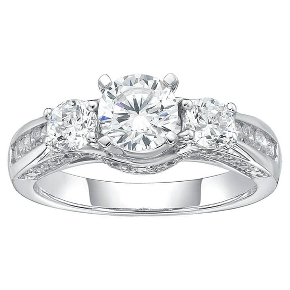 Brilliance Fine Jewelry 925 Sterling Silver Three Round Brilliant Simulated White Diamond with Channel and Prong Set CZ Anniversary Band Ring