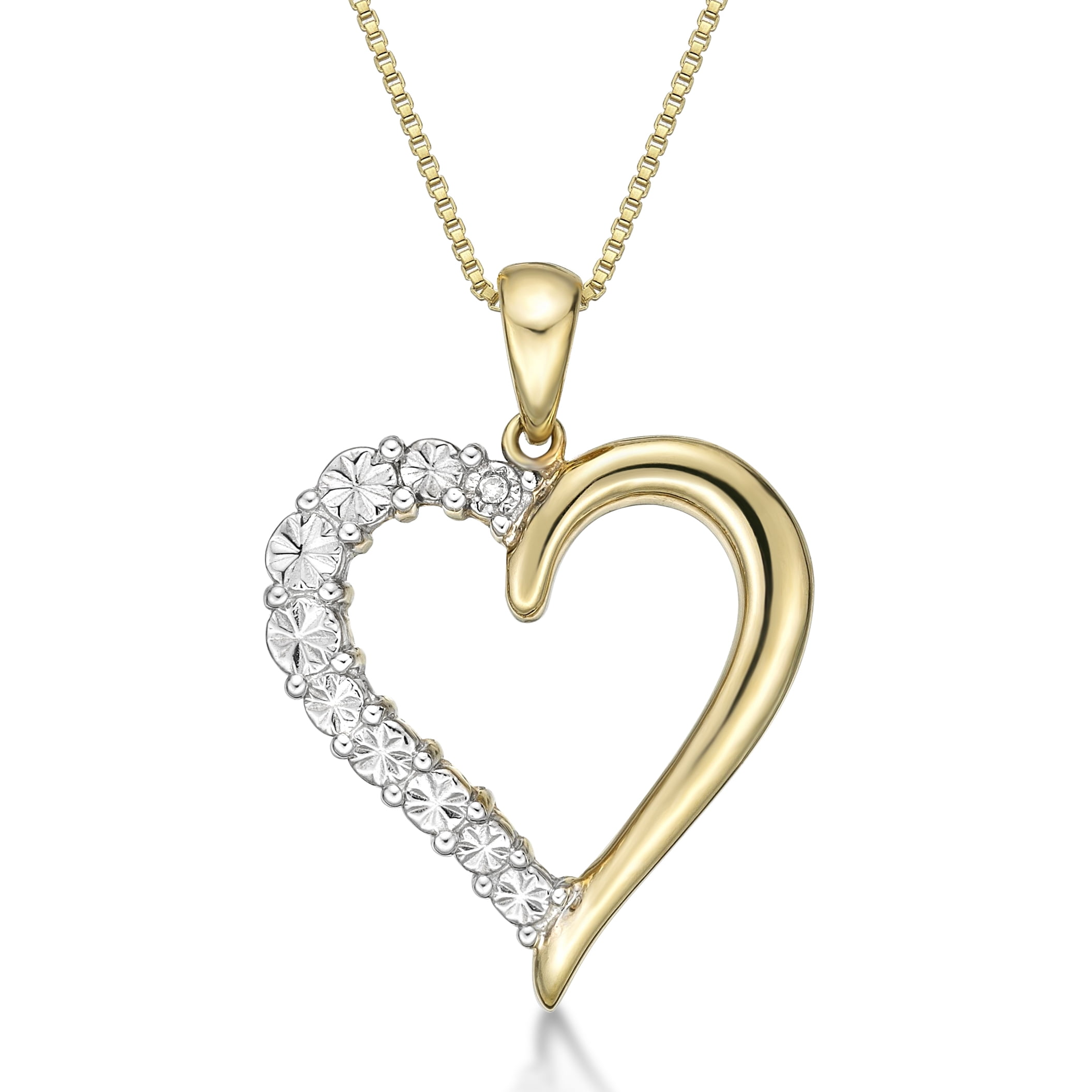 Brilliance Fine Jewelry 925 Sterling Silver with 14K Yellow Gold Plating Diamond Accent Heart Pendant, 18" Chain