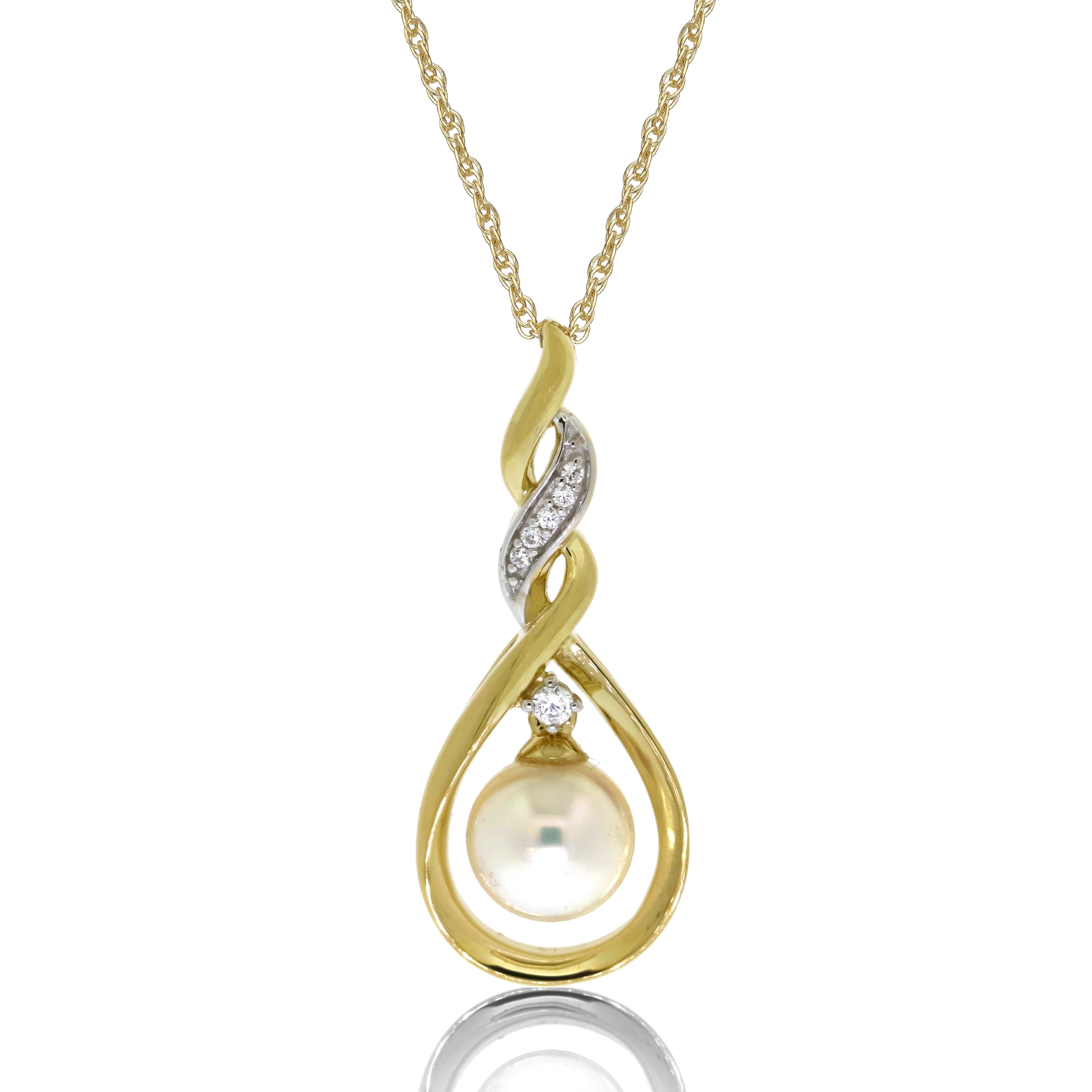 Brilliance Fine Jewelry 925 Sterling Silver with 14K Yellow Gold Plating Freshwater Pearl and White Cubic Zirconia CZ Pendant, 18" Chain