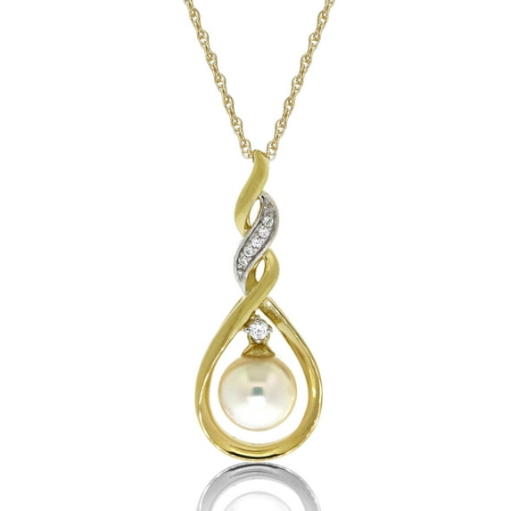 Brilliance Fine Jewelry 925 Sterling Silver with 14K Yellow Gold Plating Freshwater Pearl and White Cubic Zirconia CZ Pendant, 18" Chain