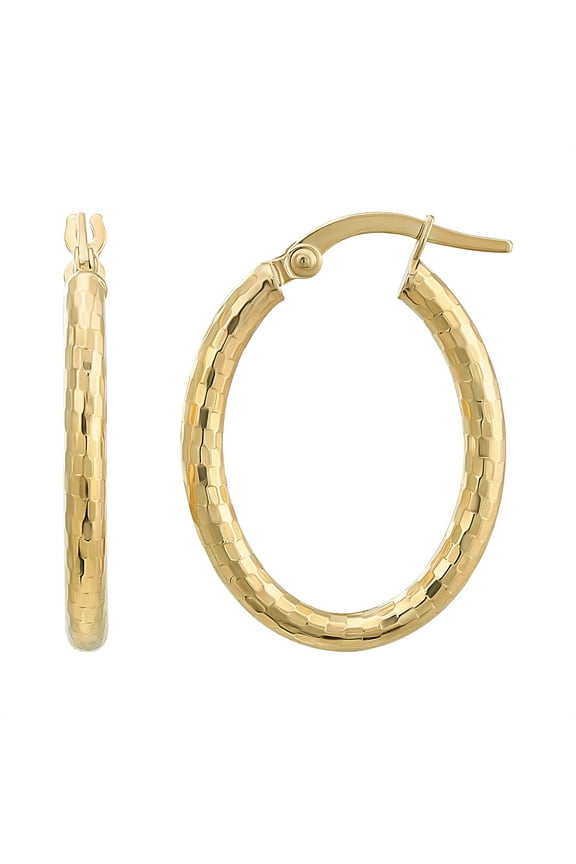 Adult 10KT Yellow Gold Seguin Finish Oval Hoop Earrings