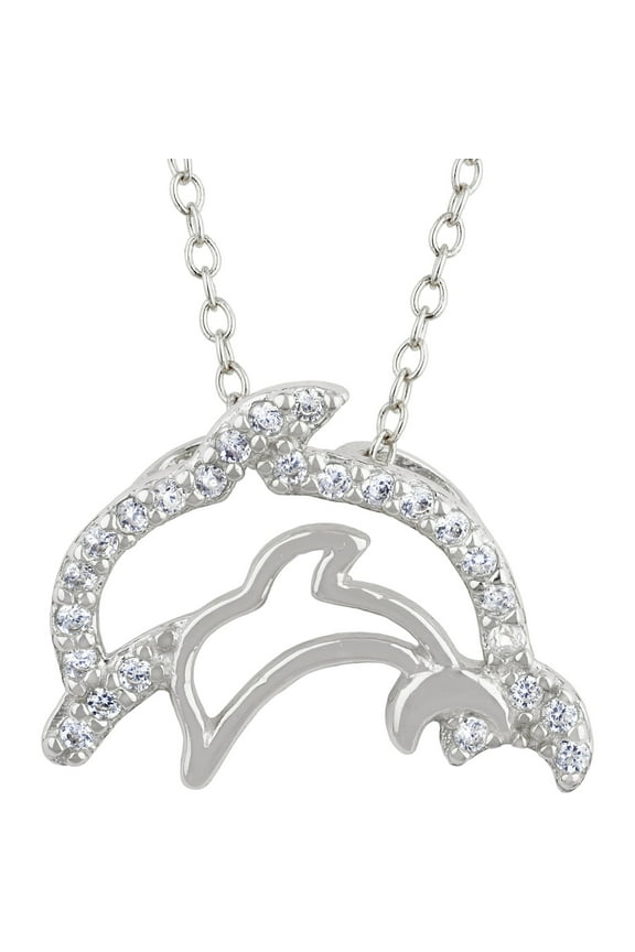 Adult Simulated Diamond Sterling Silver Dolphin Necklace