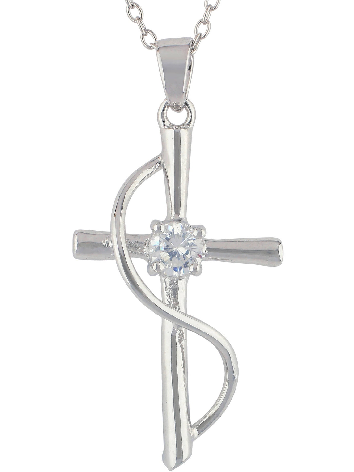 Brilliance Fine Jewelry Adult Sterling Silver Simulated Diamond Cross Necklace