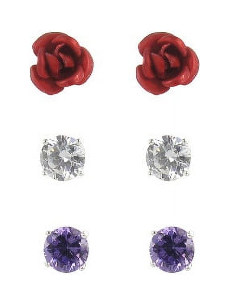 BRILLIANCE FINE JEWELRY Adult Sterling Silver Simulated Diamond Purple and Clear Trio Ear Set