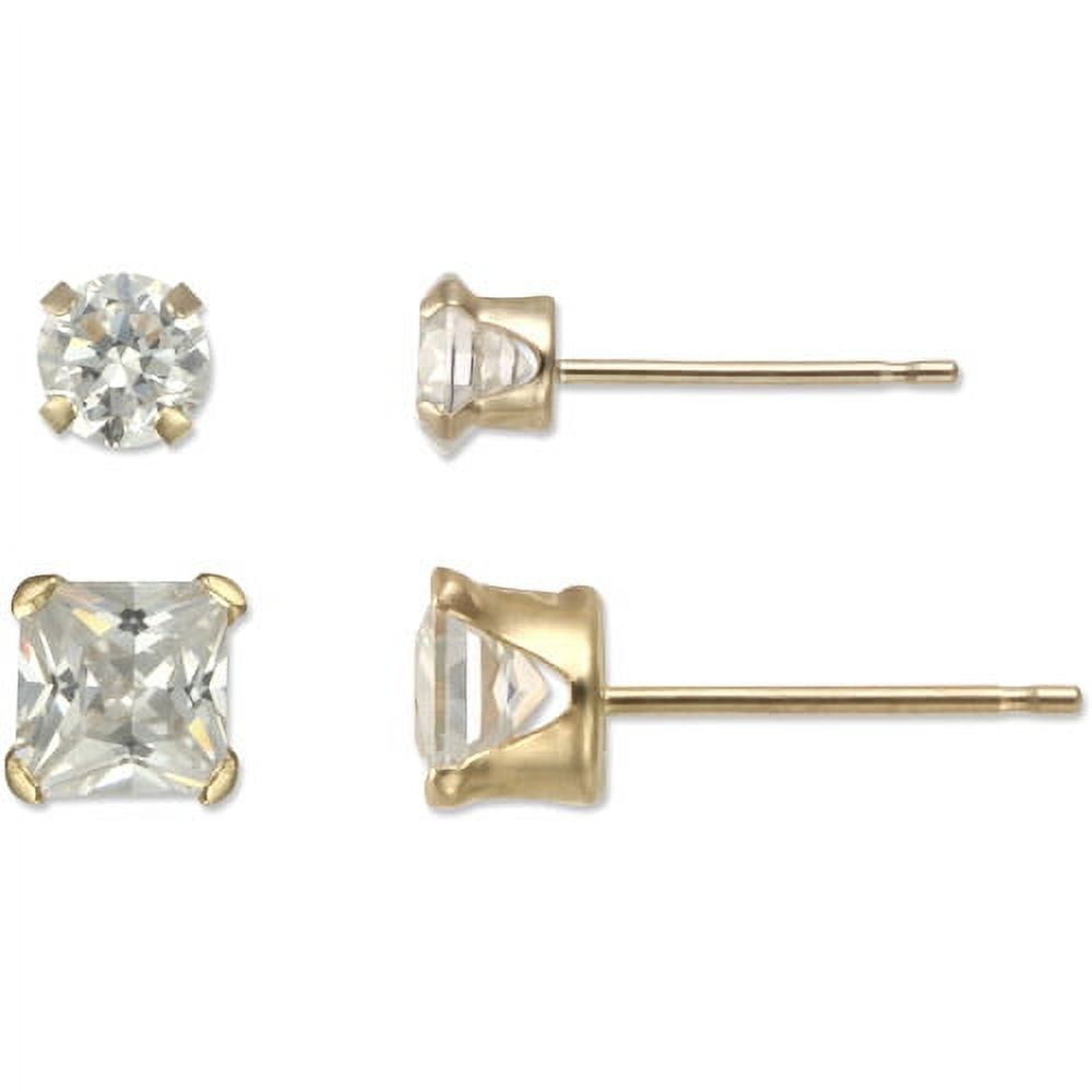 Brilliance Fine Jewelry Adult Women's 10kt Yellow Gold 4mm Round and Square CZ Stud Earring Set, 2 Pairs