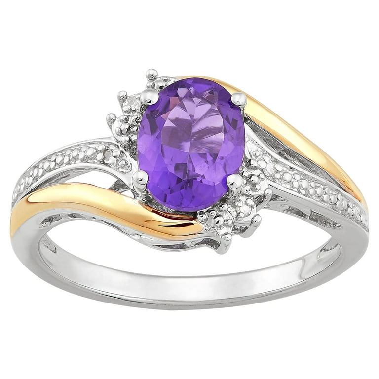 Sterling Silver Oval Amethyst & Diamond Accent Ring Sterling Silver Oval Amethyst & Diamond Accent Ring