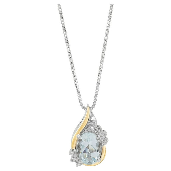 Brilliance Fine Jewelry Aqua Diamond Accent Necklace in Sterling Silver and 10kt Yellow Gold,18"