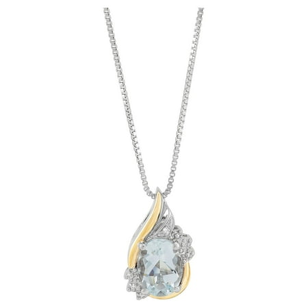 Brilliance Fine Jewelry Aqua Diamond Accent Necklace in Sterling Silver and 10kt Yellow Gold,18"