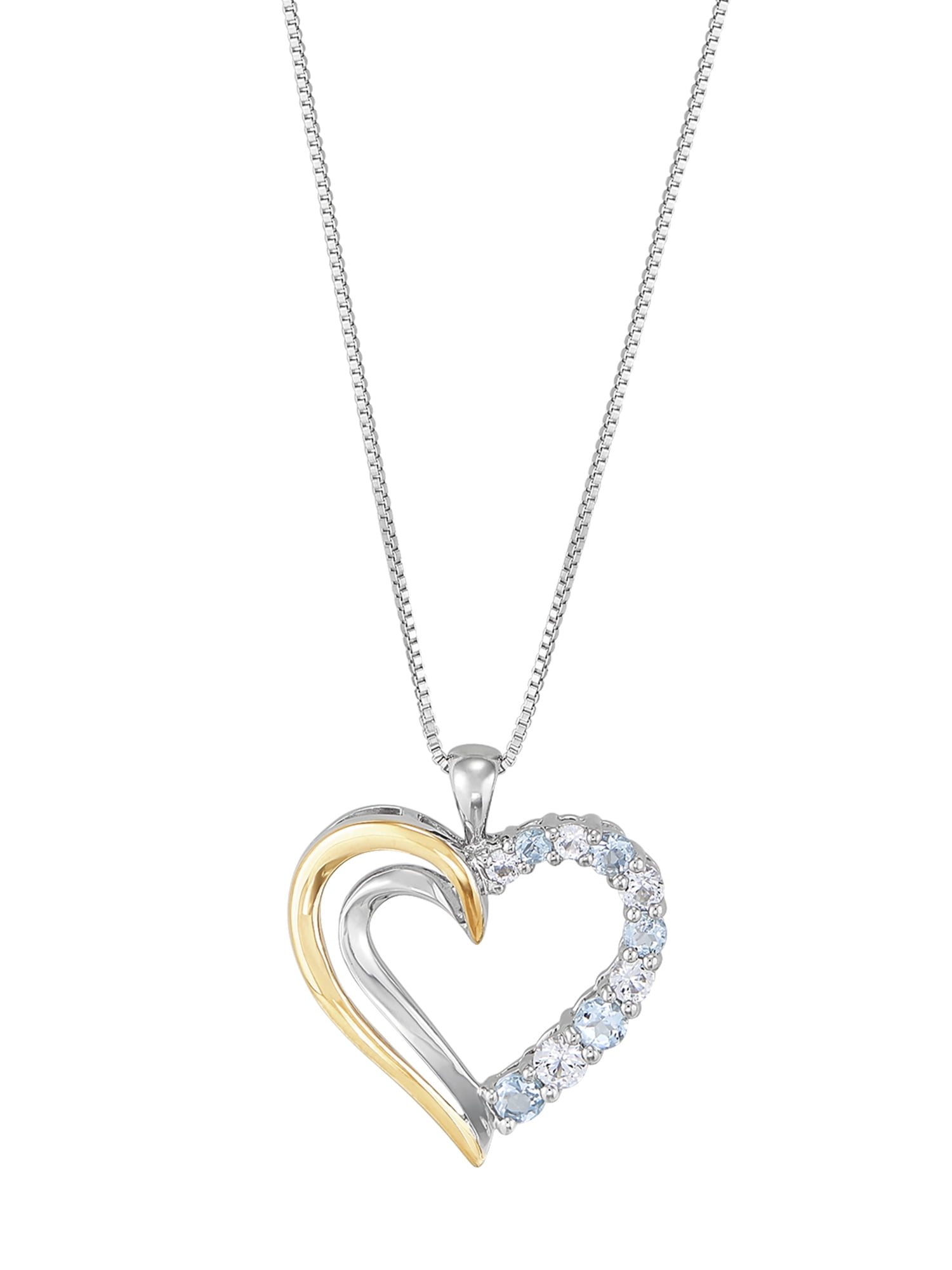 Brilliance Fine Jewelry Aquamarine Created White Sapphire Heart Pendant in Sterling Silver and 10K Gold