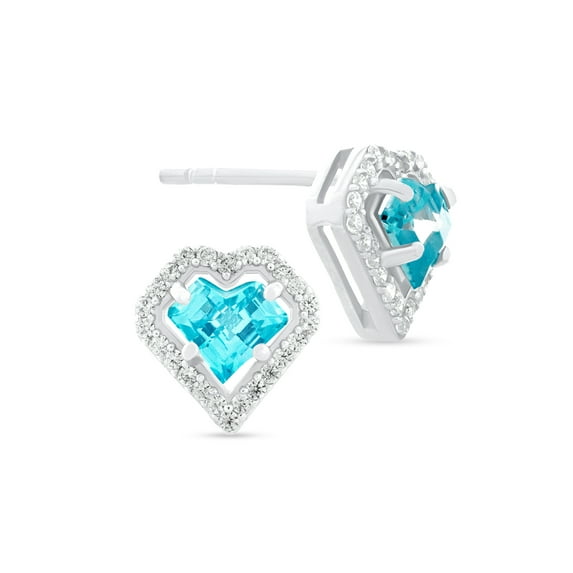 Brilliance Fine Jewelry Aquamarine Cubic Zirconia Heart Sterling Silver Earrings
