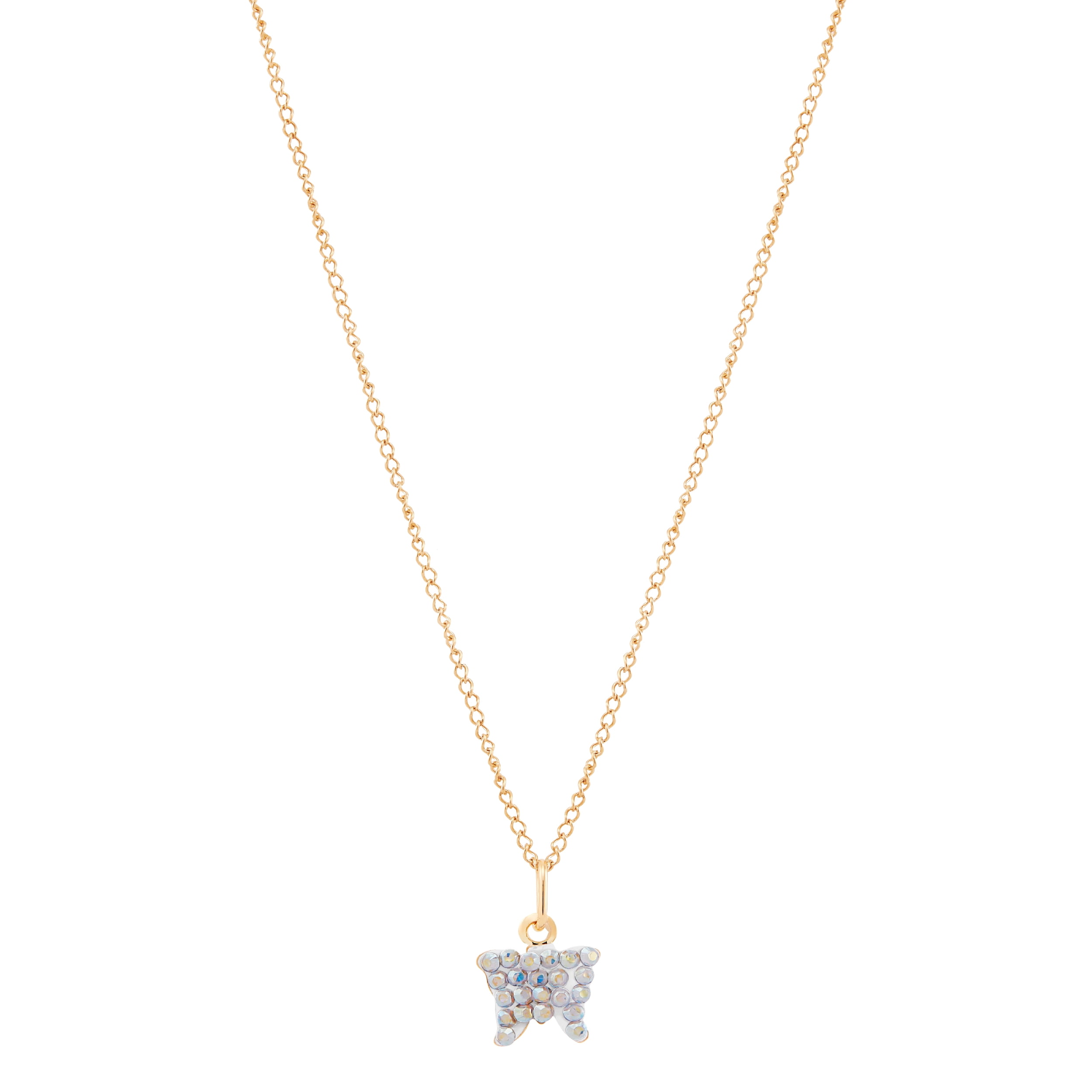 Brilliance Fine Jewelry Aurora Borealis Crystal Butterfly in 10K Yellow Gold on Gold Filled Chain Necklace, 13"