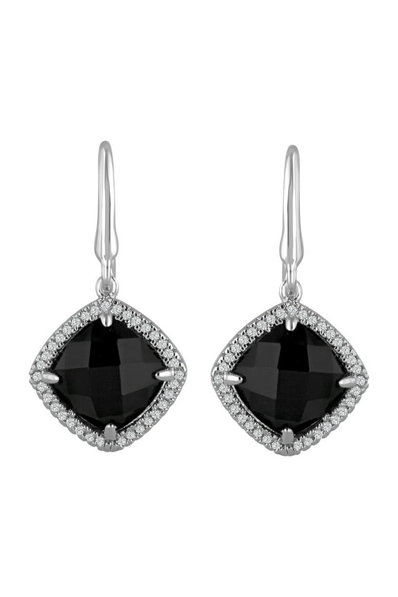 Ladies Brilliance Fine Jewelry Sterling Silver Simulated Black Onyx & CZ Earrings