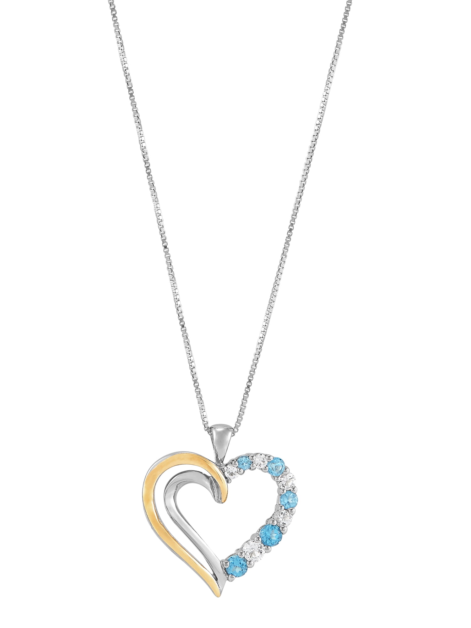 Brilliance Fine Jewelry Blue with White Topaz Open Heart Pendant in