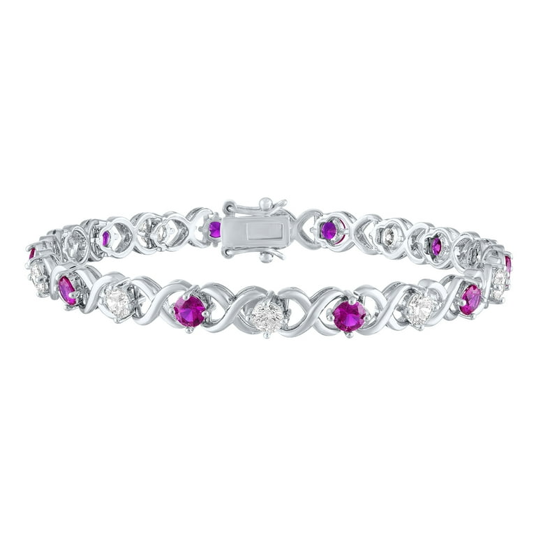 Sterling Silver-Plated Simulated Pink Sapphire with CZ Accents