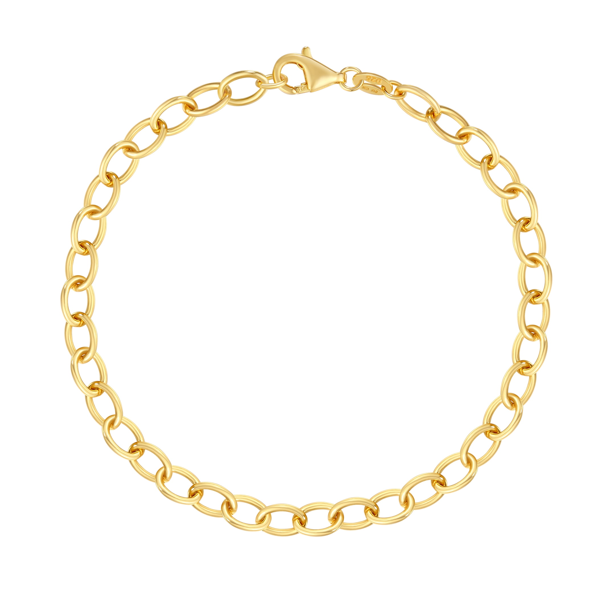 Brilliance Fine Jewelry Cable Bracelet for Charms in 14KT Gold Plated Sterling Silver