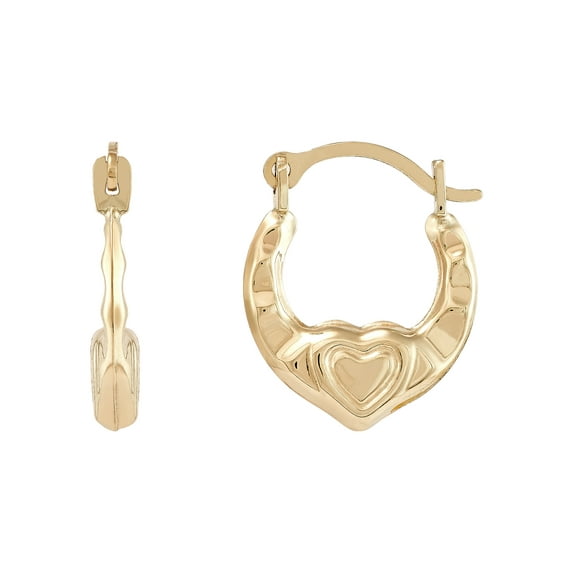 Brilliance Fine Jewelry Children's 10K Yellow Gold Hoop with Heart Earrings