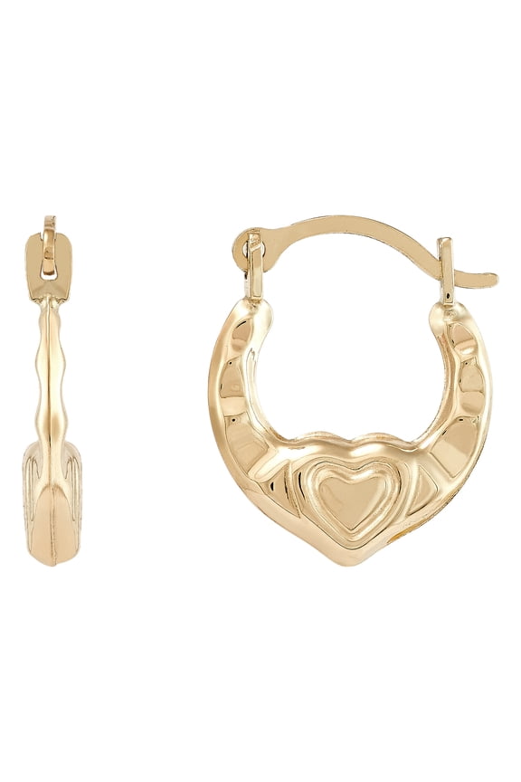 Children's 10K Yellow Gold Hoop with Heart Earrings