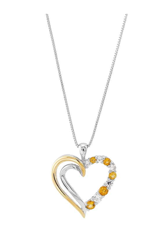 Citrine Created White Sapphire Heart Pendant in Sterling Silver and 10K Gold