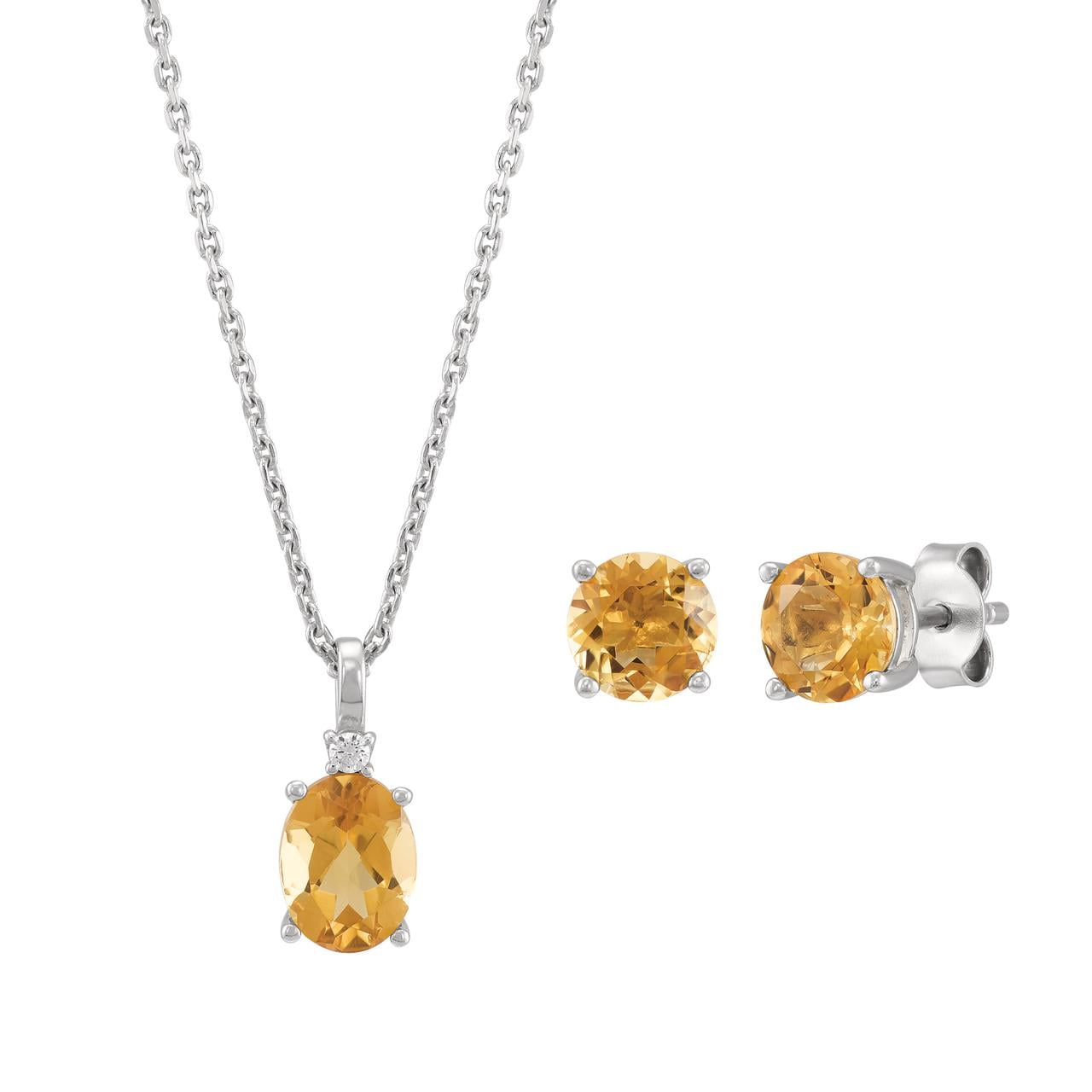 Brilliance Fine Jewelry Citrine and White Cubic Zircoina Pendant Necklace and Studs Set in Sterling Silver