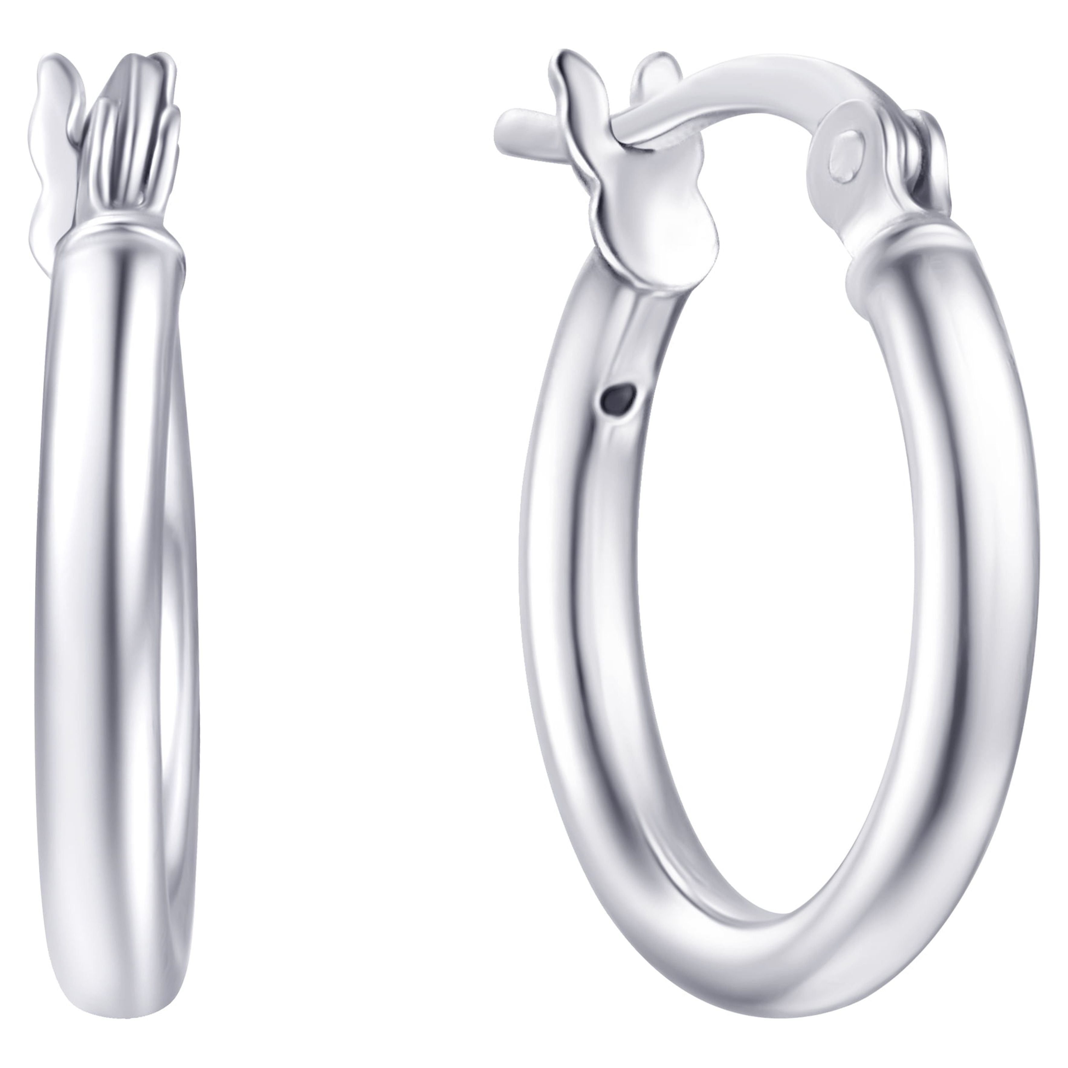 Brilliance Fine Jewelry Click Top Hoop Earrings in Sterling Silver 15MM - image 1 of 5