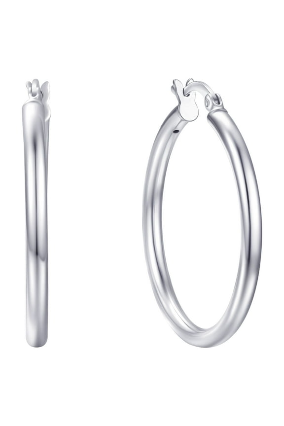 Click Top Hoop Earrings in Sterling Silver 30mm